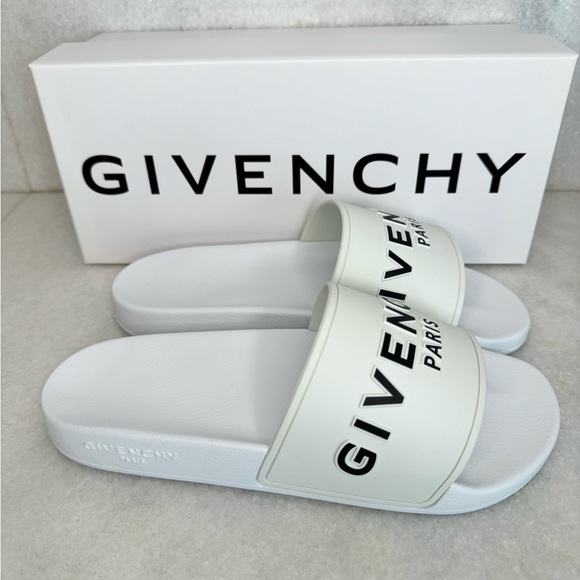 Givenchy Paris Logo Men’s Men White Flat Rubber Pool Slides Sandals 43 US 10 - Picture 4 of 14